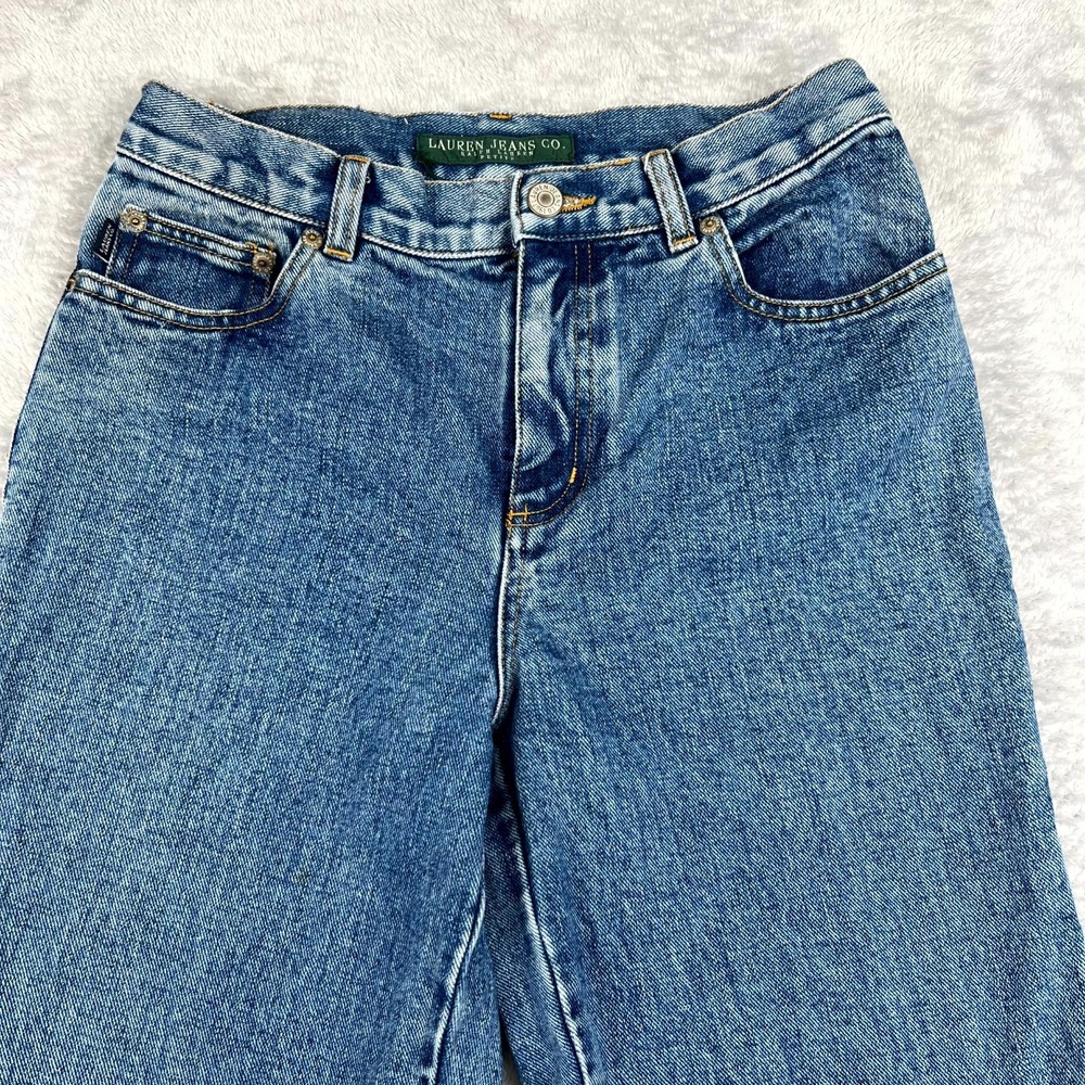 Vintage Lauren Ralph Lauren Jeans Womens 4 Petite Denim Wide Straight Leg - Picture 3 of 12